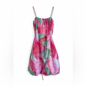 CIEBON Abstract Stripe Bubble Hem Dress XS‎ Adjustable Straps